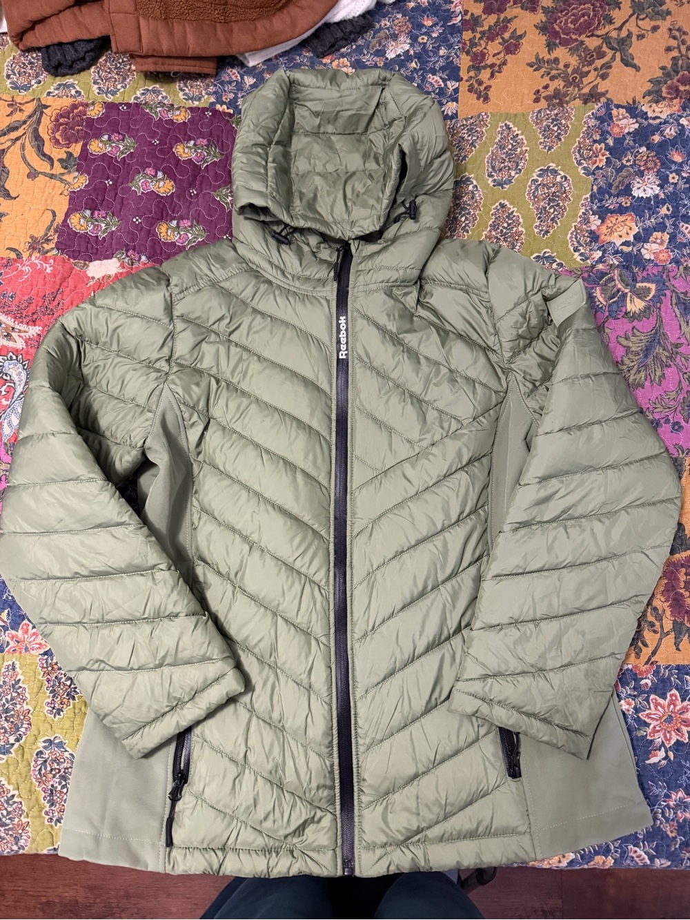 Reebok Olive Green Packable Hooded Puffer Jacket